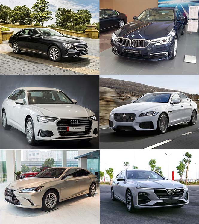 Mercedes E-Class, BMW 5-series, Audi A6, Lexus ES, Jaguar XF and Vinfast Lux A
