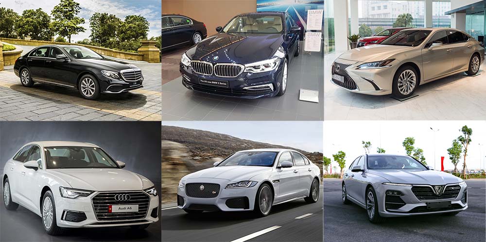 Mercedes E-Class, BMW 5-series, Audi A6, Lexus ES, Jaguar XF and Vinfast Lux A